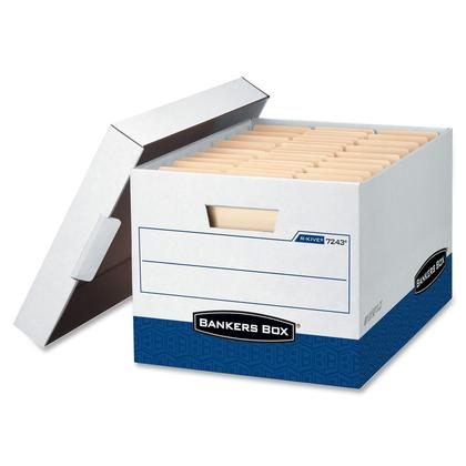 Bankers Box@ R-Kive@ Letter/Legal Size Heavy-Duty Storage Box, 12/Pack (07243) - White/Blue