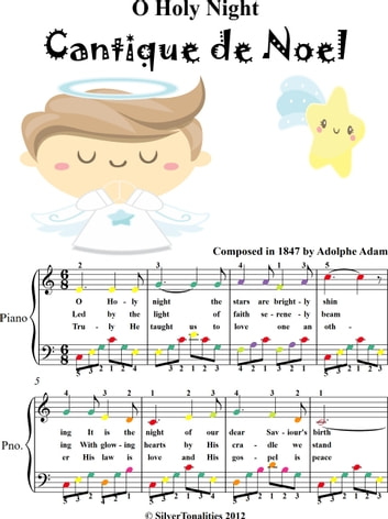 O Holy Night Easy Piano Sheet Music with Colored Notes