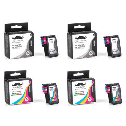 Compatible Canon 245XL/246XL (PG-245XL/CL-246XL) Ink Cartridges, Black and Color, 4 Pack - Moustache, High Yield