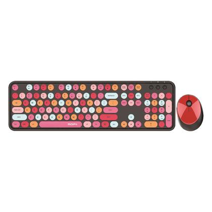 Colorful 2.4GHz Wireless Keyboard and Mouse Combo with Round Key Cap, 104 Keys - Black & Red