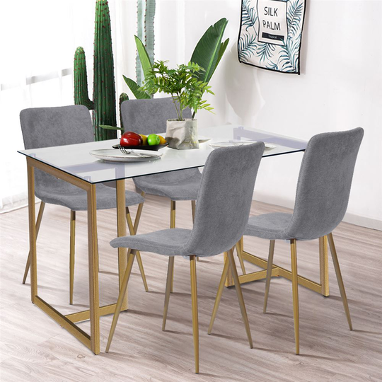 Homycasa Scargill Set of 4 Grey Fabric Dining Chairs - Gold