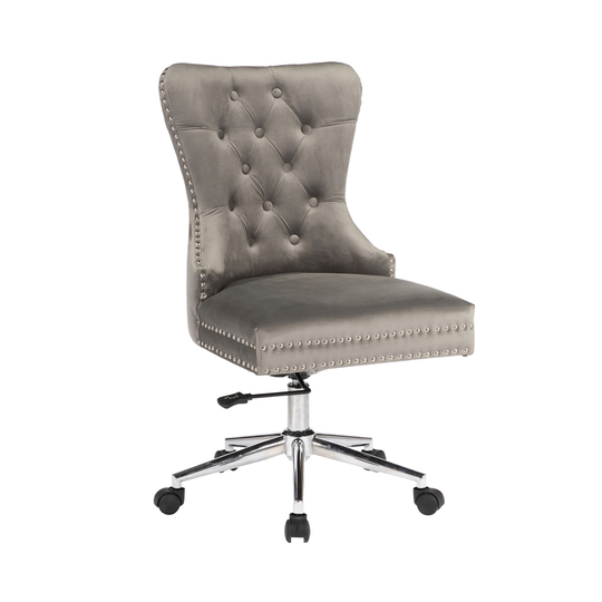 Plata Import Boyel Grey Velvet Upholstered Office Chair with Swivel Base