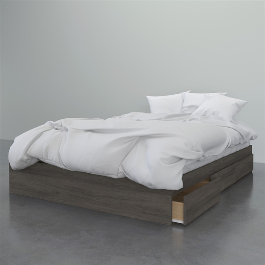 Nexera Storage Platform Bed - 3-Drawer - Bark Grey - Queen Size