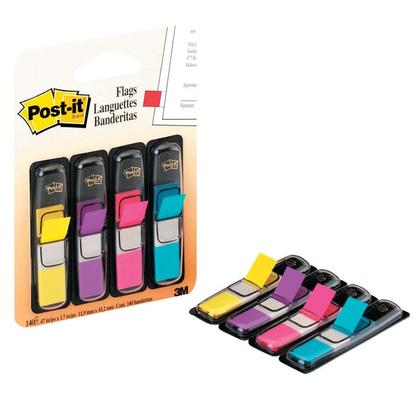 3M Post-it® Flags, 140 flags / Pack, 4 Assorted Colors, 0.4" x 1.7" - Bright colors, 623892