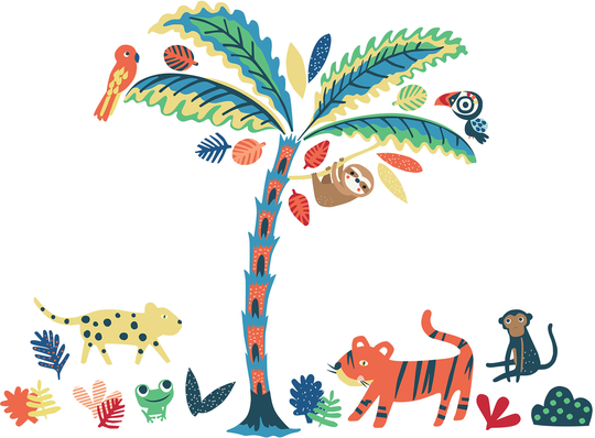 WallPops Tropical Rainforest Friends Wall Art Kit - 34.5-in x 39-in