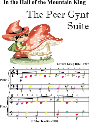 In the Hall of the Mountain King Easy Piano Sheet Music with Colored Notes