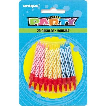 Spiral Birthday Candles With Holders Assorted Color 20Pcs