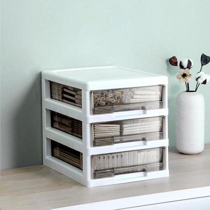 Desktop 3-Drawer Plastic Storage Bin - Moustache® - White