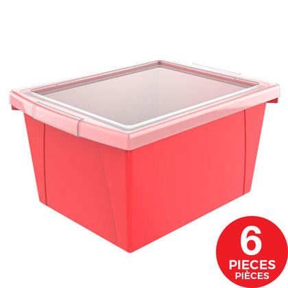 Storex® 4 Gallon/15 L, Classroom Storage Bin with Lid, 13.625"L x11.25"W x 7.87"H, 6 / Pack, Red