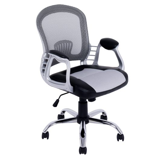 CorLiving 19.50-in x 19.25-in Black Leatherette and Grey Mesh Office Chair