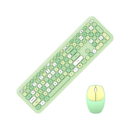 Slim Wireless Keyboard and Mouse Combo with Color Round Keycaps - Green