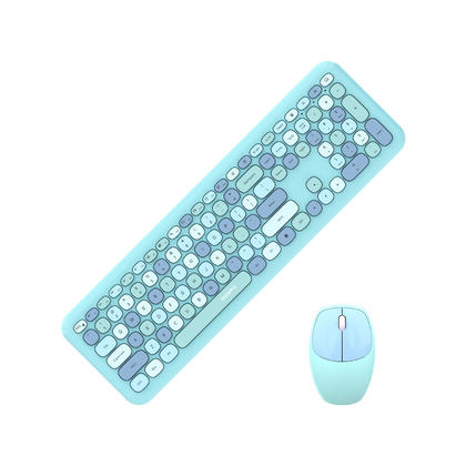 Slim Wireless Keyboard and Mouse Combo with Color Round Keycaps - Blue