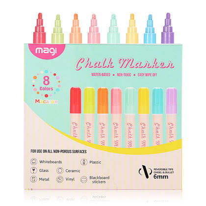 Liquid Chalk Markers, Reversible Tip, Chisel & Bullet, 8 Assorted Colors