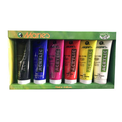 Marie's Acrylic Color Set, 75ml Tubes, 6 Assorted Colors/Box
