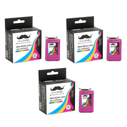 Compatible HP 901XL Color Ink Cartridge - Moustache - 3/Pack