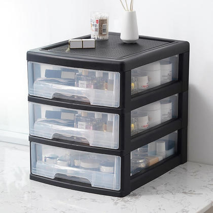 Desktop 3-Drawer Plastic Storage Bin - Moustache® - Black