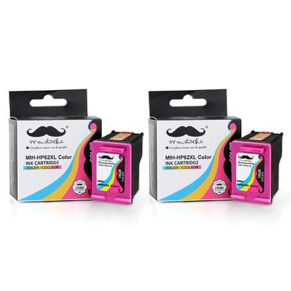 Compatible HP 62XL C2P07AN Tri-color Ink Cartridge High Yield - Moustache - 2/Pack