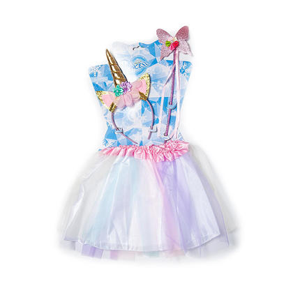 Girls Tutu Skirt with Headband and Wand Party Unicorn Costumes Set, Candy Color