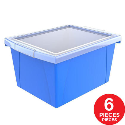 Storex® 4 Gallon/15 L, Classroom Storage Bin with Lid, 13.625"L x11.25"W x 7.87"H, 6 / Pack, Blue