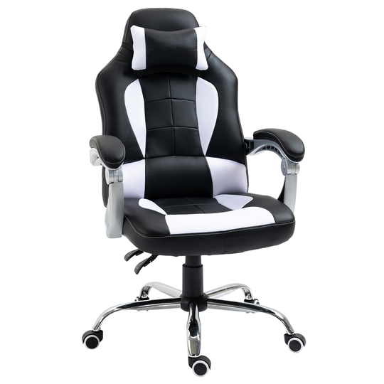 HomCom White/Black Contemporary Ergonomic Adjustable Height Swivel Racing Style Executive Chair