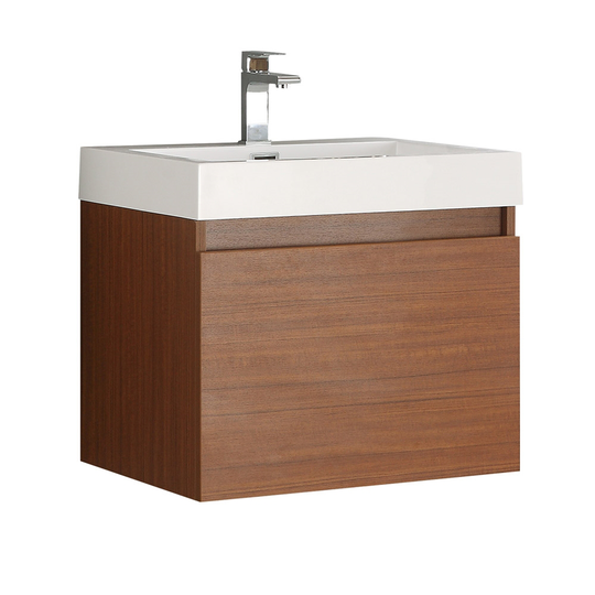 Fresca Senza 24-in Teak Single Sink bathroom Vanity with White Acrylic Top