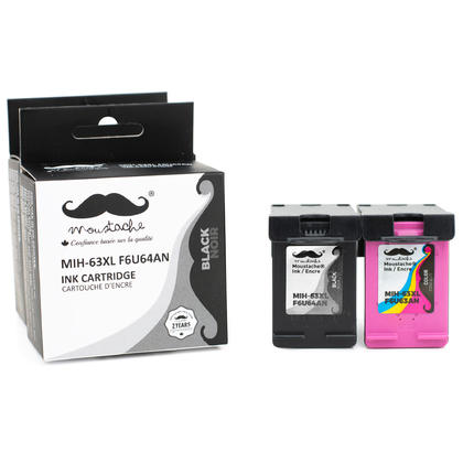 Compatible HP 63XL Ink, Black and Tri-Color 2 Pack, Replacement Cartridges by Moustache - High Yield