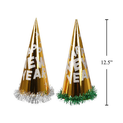 Boxing Week Deal Happy New Year 12.5" Party Hat with Tinsel, 1 Randomized Color Per Pack