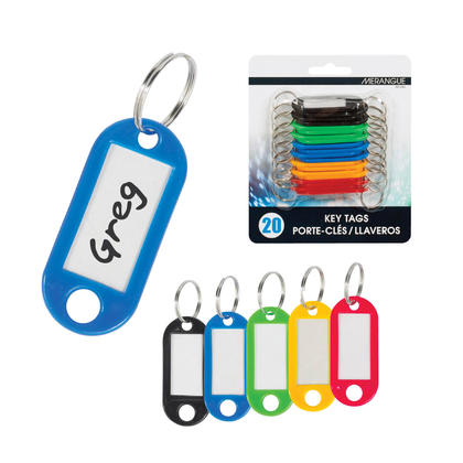 Merangue Plastic Colour Key Tags, 20 Pieces per Pack in Assorted Colors