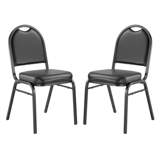 National Public Seating 9200 Series Panther Black Vinyl Traditional Stackable Chairs with Black Frame - Set of 2