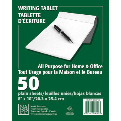 NAPP 50 Sheets Writing Tablet, All Purpose, 8" x 10" - Plain