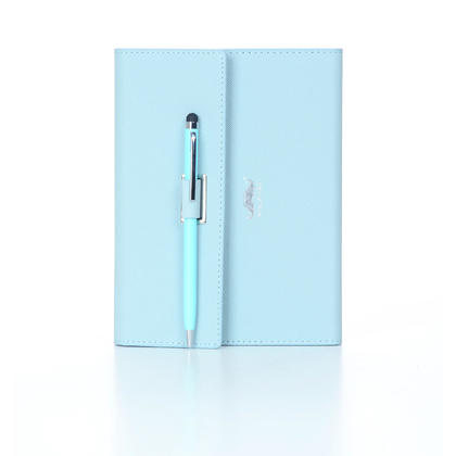 Color PU Notebook, 96 Sheets With Pen, B6 - Moustache@ - Blue