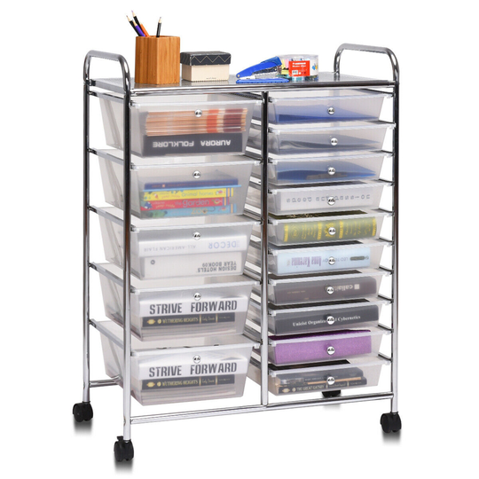 Costway Clear 15-Drawer Storage Cart