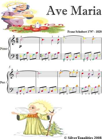 Ave Maria Easy Piano Sheet Music with Colored Notes
