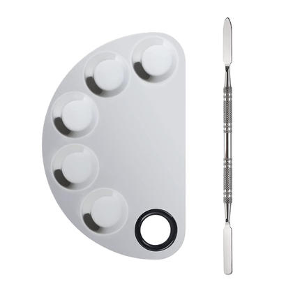 Stainless Steel Semicircle Color Palette, Makeup Mixing Blending Palette with Spatula - L