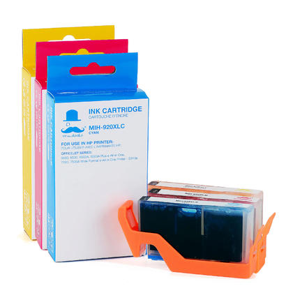 Compatible HP 920XL Ink Cartridges C/M/Y Combo - High Yield Version of HP 920 Color Ink - Moustache