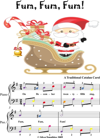 Fum Fum Fum Easy Piano Sheet Music with Colored Notes