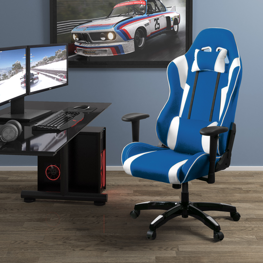CorLiving High Back Ergonomic Gaming Chair - Blue and White