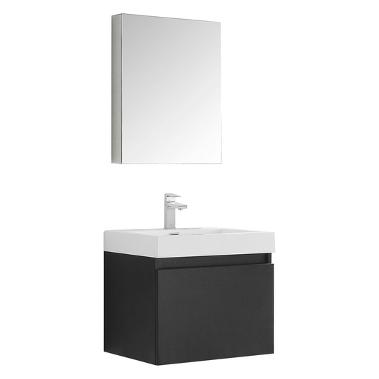 Fresca Nano 23.38-in Black Single Sink Bathroom Vanity with White Acrylic Top ( Faucet Included )
