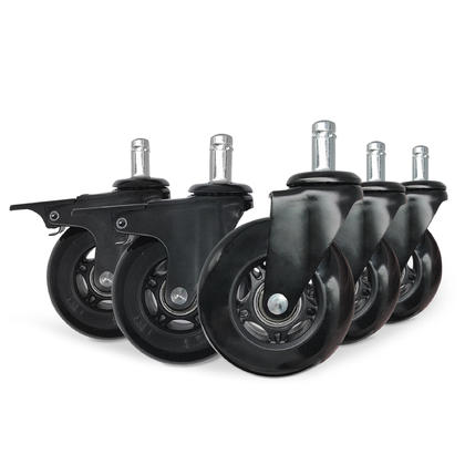 Universal Office Chair Casters Set, 3 Rollerblade Style and 2 w/Brake Style - Black