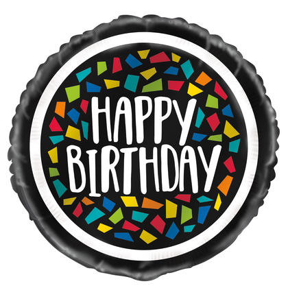 Colorful Mosaic Birthday Round Foil Balloon 18", Packaged, 1Pc For Birthday Party