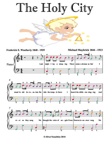 The Holy City Easy Piano Sheet Music with Colored Notes