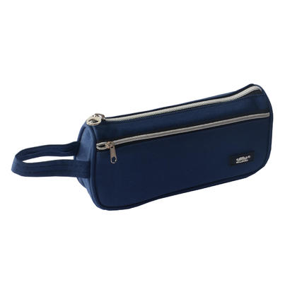 Simple 2 Compartments Pencil Case with Handy Handle, 8.1" x 3.7" x 2" - Moustache® - Dark Blue