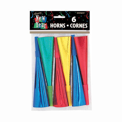 New Years Prism Horns - Assorted Colors, 6ct