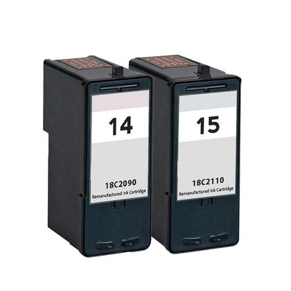 Compatible Lexmark 14 18C2090 Lexmark 15 18C2110 Black Color Ink Cartridge Combo