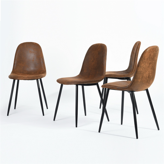 Homycasa Charlton Vintage Brown Microsuede Upholstered Dining Chair with Black Metal Frame - Set of 4