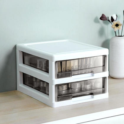 Desktop 2-Drawer Storage Bin, Plastic - White