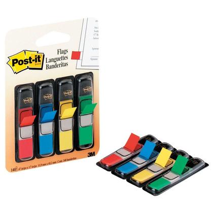 3M Post-it® Flags, 140 flags / Pack, 4 Assorted Colors, 0.4" x 1.7" - Standard color, 623637