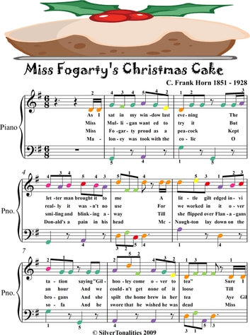 Miss Fogarty's Christmas Cake Easy Piano Sheet Music with Colored Notes