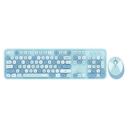 Colorful 2.4GHz Wireless Keyboard and Mouse Combo with Round Key Cap, 104 Keys - Blue