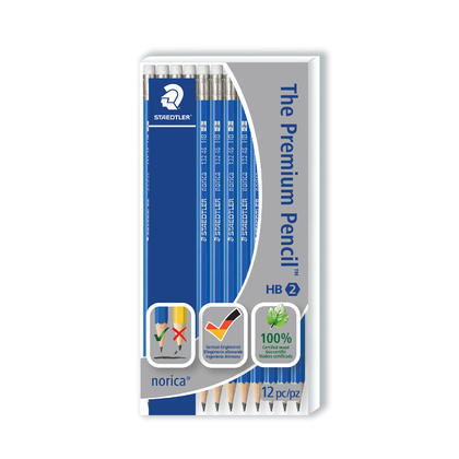 Staedtler Norica Sharpened Pencils with Latex-free White Eraser, 12/Box - HB (718742)